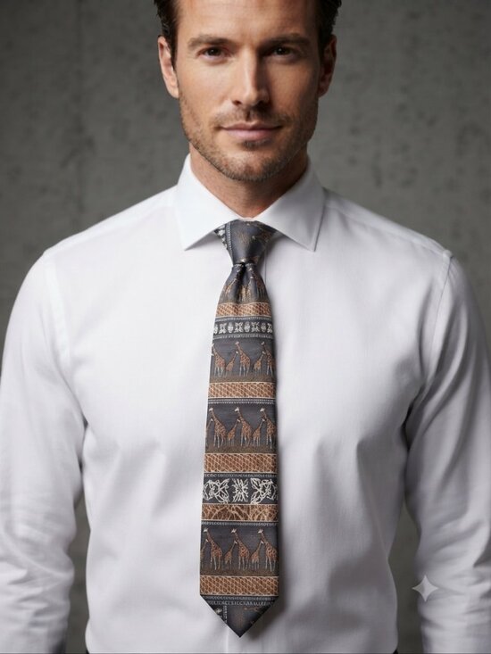 Tesoro Rosso Uomo Moda Other - Tesoro Rosso Uomo Moda 100% Silk Handmade Tie Giraffe African Tribal Safari